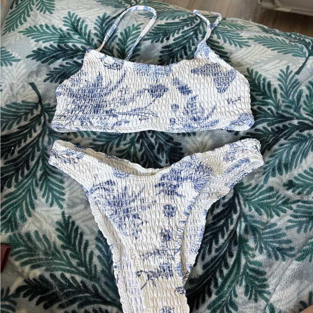 Blue and White Floral Bikini Set